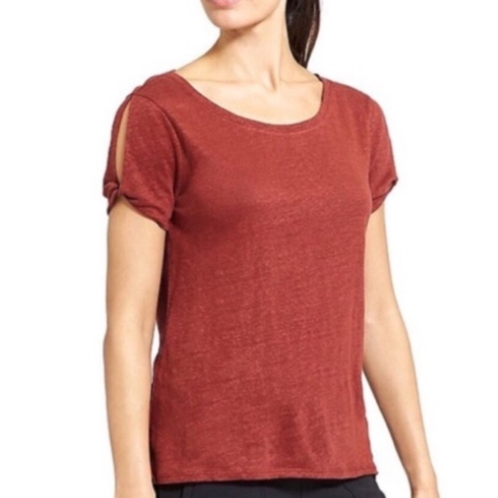 Athleta zephyr linen short sleeve cut out top size xxs